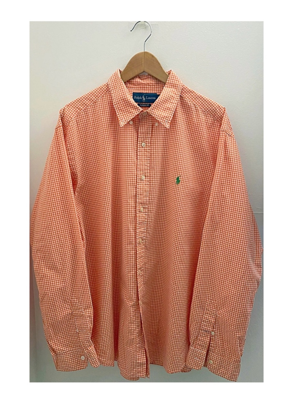 Ralph Lauren Orange Gingham Button-Down Shirt Size XXL Classic Fit